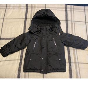 DKNY Boys Black Winter Jacket with Lined Removable Hood Size 2T Like New